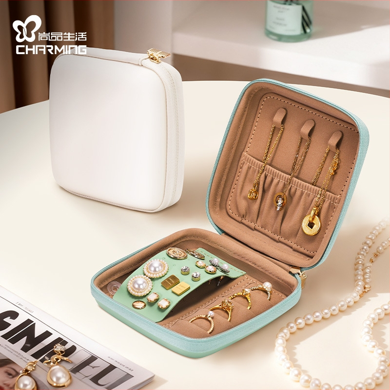 CASEGRACE sp01379 Kožená šperkovnica, európsko-americký štýl, tvrdý obal, jednofarebný dizajn