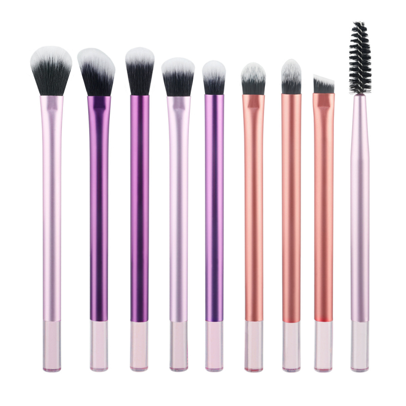 9-osaline meigikäsnede komplekt alumiiniumist vartega, sünteetilised karvad, karva pikkus 3 cm, kogupikkus 13 cm