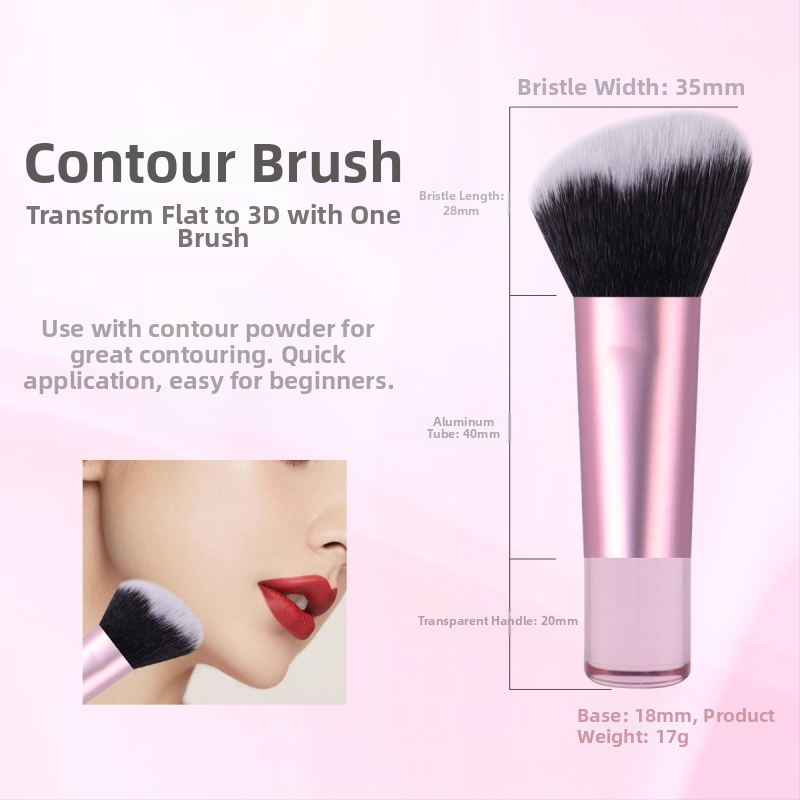 Zoelya Púdrový Štetec, Prenosný Kozmetický Nástroj, Transparentný Plastový Rukoväť, Mini Kontúrovací Štetec, Syntetické Vlákna Nylon, Dĺžka Vlasu 40 mm, Celková Dĺžka 100 mm