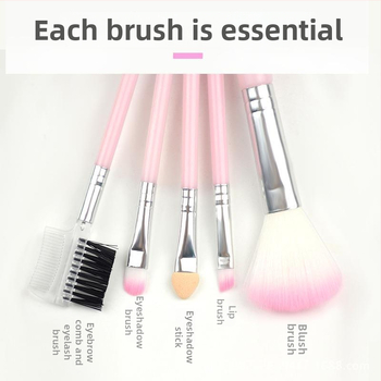 5-osaline meigipintslite komplekt algajatele, sünteetilised karvad, plastikust käepidemed, pakendatud kotis