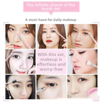 5-osaline meigipintslite komplekt algajatele, sünteetilised karvad, plastikust käepidemed, pakendatud kotis