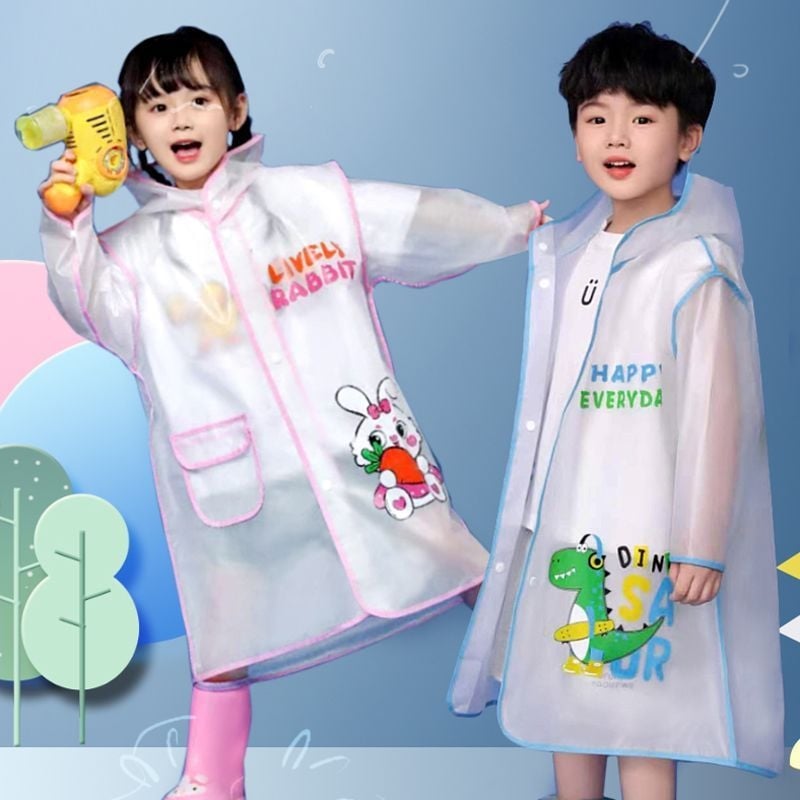 Laste poncho multikas stiiliga, EVA kangas, korduvkasutatav, mõeldud ühe lapse jaoks matkamiseks