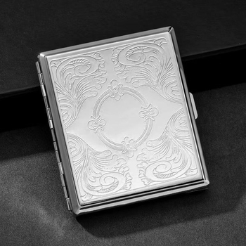 FOGSON metalna kutija za cigarete s vintage izrezbarenim dizajnom i preklopnim poklopcem, modern minimalistički stil, ispis logotipa i mogućnosti prilagodbe.