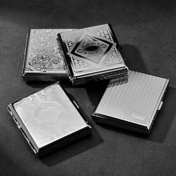 FOGSON metalna kutija za cigarete s vintage izrezbarenim dizajnom i preklopnim poklopcem, modern minimalistički stil, ispis logotipa i mogućnosti prilagodbe.