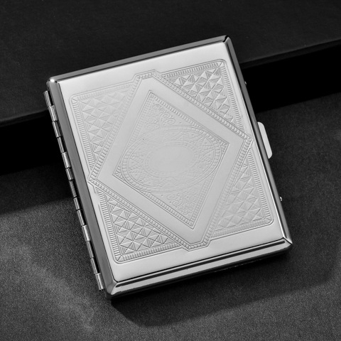 FOGSON metalna kutija za cigarete s vintage izrezbarenim dizajnom i preklopnim poklopcem, modern minimalistički stil, ispis logotipa i mogućnosti prilagodbe.