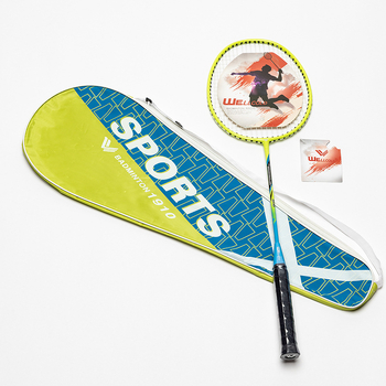 Ракета за бадминтон Welke - рамка от железен сплав, нишки от найлон, комплект 2 броя, тегло 95–100 g, дебелина на дръжката G3