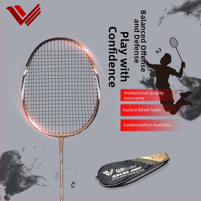 WELLCOLD badmintonireket alumiiniumi süsinikraamiga, 2 tk, 90–94 g, käepide G3, horisontaalne tüüp