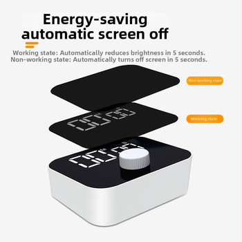 Cronometru LED Rotativ pentru studiu și bucătărie — Alimentare cu baterii, Mișcare electronică, Carcasă dreptunghiulară, Afișaj LED, Logo tipărit