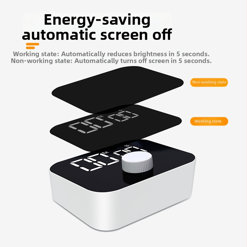 Vaikne LED Pöörlev Taimer Õppimiseks ja Köögis — Patareitoide, Elektrooniline liikumine, Ristkülikukujuline korpus, LED-ekraan, Trükitud logo