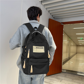 Раница за ученици и студенти със печат на лого, разширяема, стил Youth Campus, Oxford плат, извита презрамка