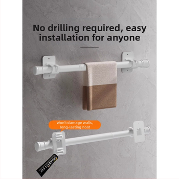 Bez vrtania: Kúpeľňový úložný systém s pevným lepidlom, vysúvacia tyč na uteráky a tyč na sprchový záves