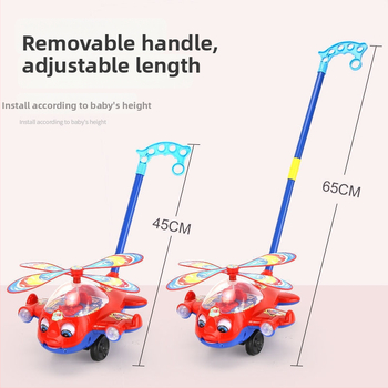 Bērnu rokas-spiežamā lidmašīnas staigāšanas spēlīte ar rotējošu propelleri, mūziku, plastmasu, 4–6 gadiem