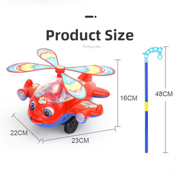 Bērnu rokas-spiežamā lidmašīnas staigāšanas spēlīte ar rotējošu propelleri, mūziku, plastmasu, 4–6 gadiem