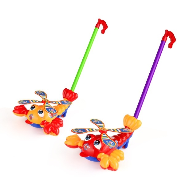 Bērnu rokas-spiežamā lidmašīnas staigāšanas spēlīte ar rotējošu propelleri, mūziku, plastmasu, 4–6 gadiem