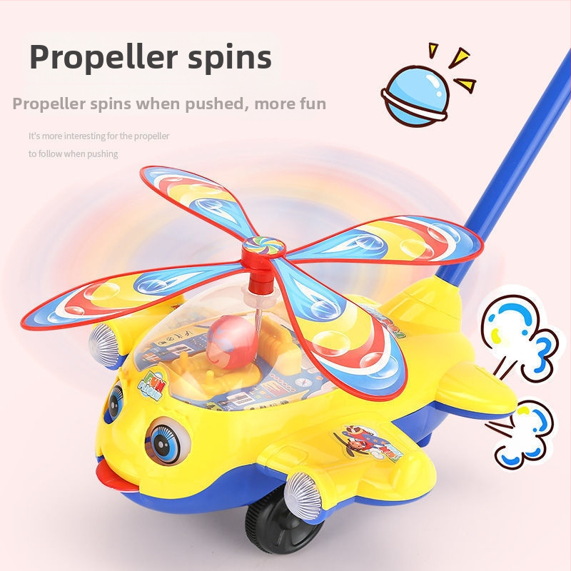 Bērnu rokas-spiežamā lidmašīnas staigāšanas spēlīte ar rotējošu propelleri, mūziku, plastmasu, 4–6 gadiem