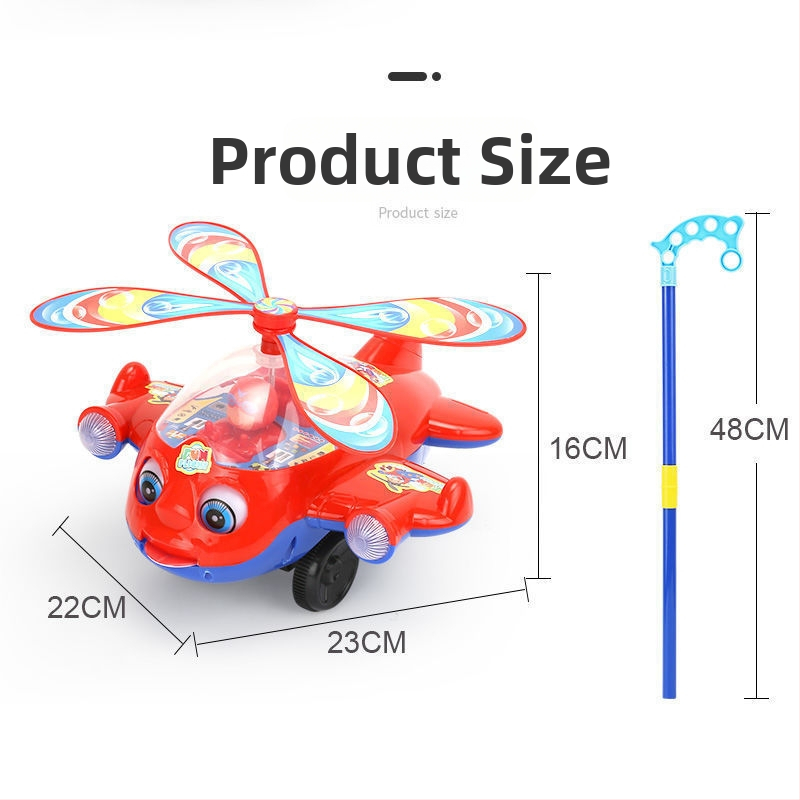 Bērnu rokas-spiežamā lidmašīnas staigāšanas spēlīte ar rotējošu propelleri, mūziku, plastmasu, 4–6 gadiem