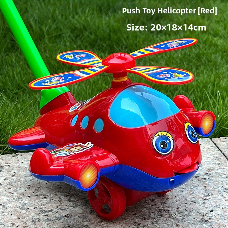 Bērnu rokas-spiežamā lidmašīnas staigāšanas spēlīte ar rotējošu propelleri, mūziku, plastmasu, 4–6 gadiem