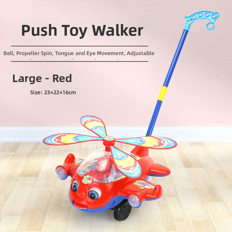 Bērnu rokas-spiežamā lidmašīnas staigāšanas spēlīte ar rotējošu propelleri, mūziku, plastmasu, 4–6 gadiem