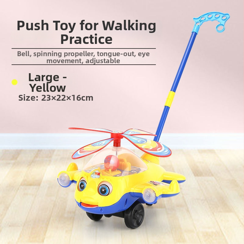 Bērnu rokas-spiežamā lidmašīnas staigāšanas spēlīte ar rotējošu propelleri, mūziku, plastmasu, 4–6 gadiem