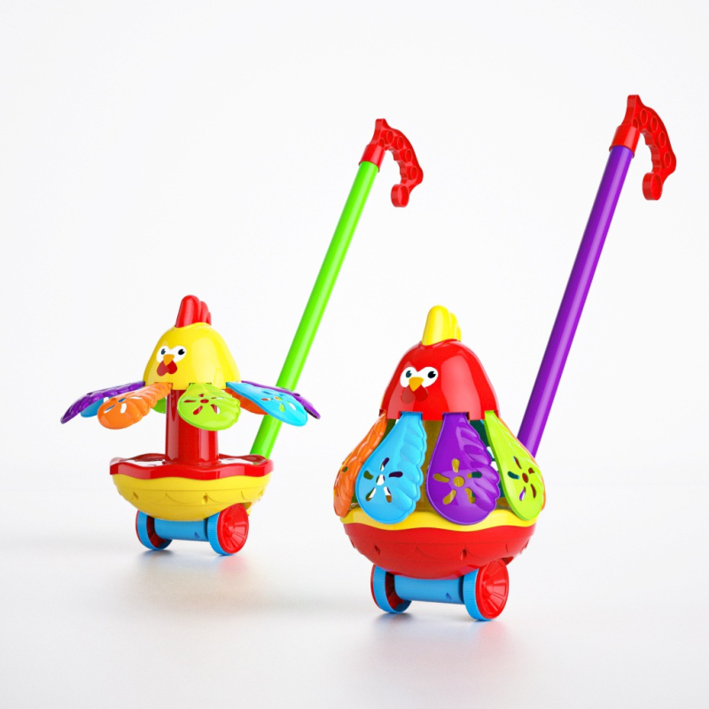 Bērnu rokas-spiežamā lidmašīnas staigāšanas spēlīte ar rotējošu propelleri, mūziku, plastmasu, 4–6 gadiem