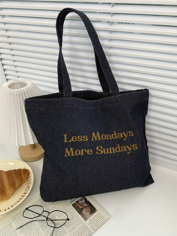 Denim tote táska, városi minimalist stílus, poliészter bélés, téglalap alakú