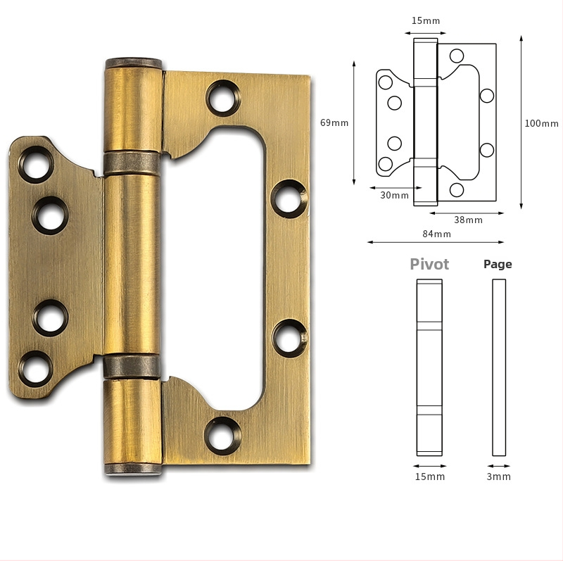 Nerūdijančio plieno dviguba kilpa miegamojo kambario durims iš medienos, hidraulinis sulankstomas kilpa, be įpjovimų, modelis ZMHY01, tipas H formos kilpa, paviršiaus apdirbimas: poliruotas ir elektroplėtrė, šiuolaikiškas minimalistinis stilius