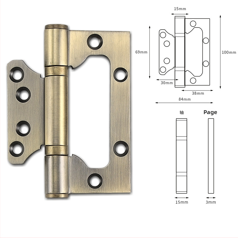 Nerūdijančio plieno dviguba kilpa miegamojo kambario durims iš medienos, hidraulinis sulankstomas kilpa, be įpjovimų, modelis ZMHY01, tipas H formos kilpa, paviršiaus apdirbimas: poliruotas ir elektroplėtrė, šiuolaikiškas minimalistinis stilius