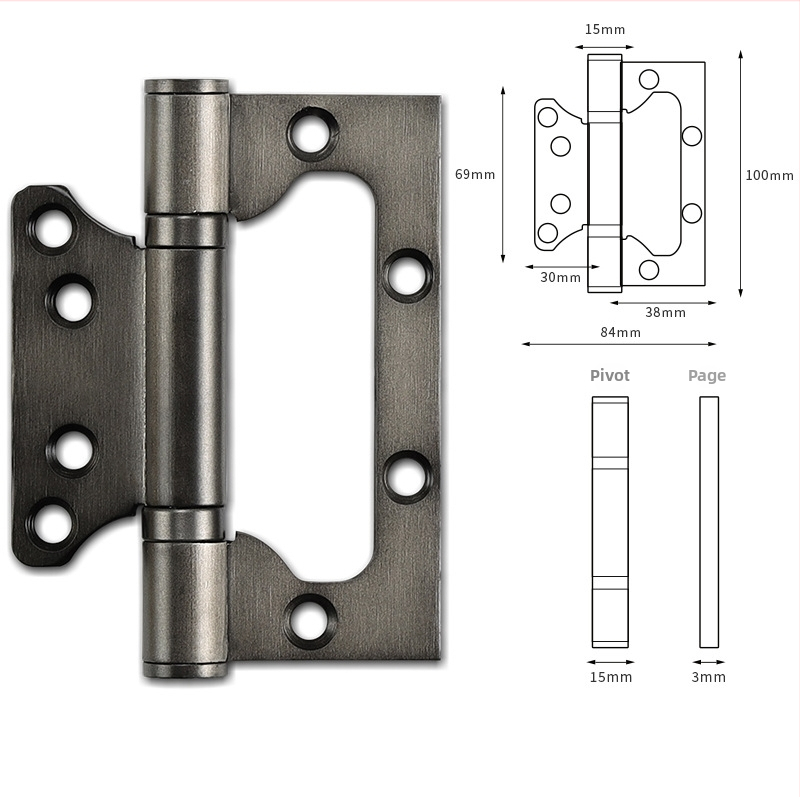 Nerūdijančio plieno dviguba kilpa miegamojo kambario durims iš medienos, hidraulinis sulankstomas kilpa, be įpjovimų, modelis ZMHY01, tipas H formos kilpa, paviršiaus apdirbimas: poliruotas ir elektroplėtrė, šiuolaikiškas minimalistinis stilius