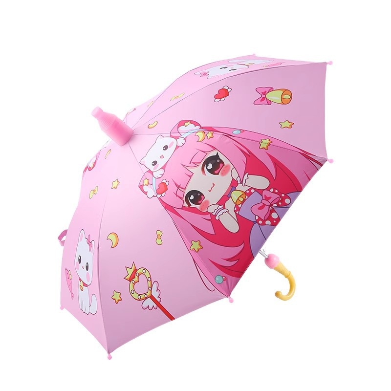 Lastele mõeldud pikkade käepidemetega vihmavari, vinüül 210T kangas, UPF >50, 8 terasest ribad, manuaalne avamine ja sulgemine