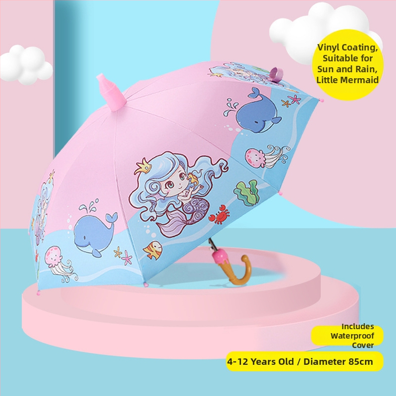 Lastele mõeldud pikkade käepidemetega vihmavari, vinüül 210T kangas, UPF >50, 8 terasest ribad, manuaalne avamine ja sulgemine