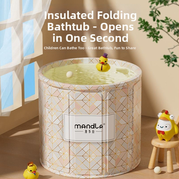 Sulankstoma suaugusiųjų vonios kibiras — namų naudojimui pilnam panardinimui, su pastovia temperatūra; medžiagos: tanki plokštė, perlų medvilnė, Oxford audinys, PVC