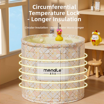 Sulankstoma suaugusiųjų vonios kibiras — namų naudojimui pilnam panardinimui, su pastovia temperatūra; medžiagos: tanki plokštė, perlų medvilnė, Oxford audinys, PVC