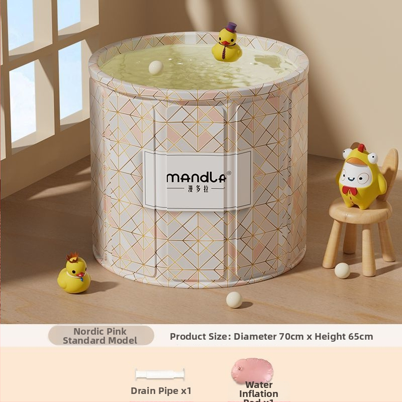 Sulankstoma suaugusiųjų vonios kibiras — namų naudojimui pilnam panardinimui, su pastovia temperatūra; medžiagos: tanki plokštė, perlų medvilnė, Oxford audinys, PVC