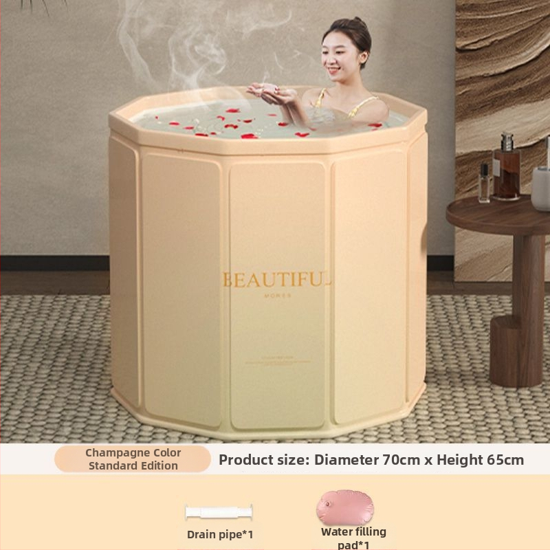 Sulankstoma suaugusiųjų vonios kibiras — namų naudojimui pilnam panardinimui, su pastovia temperatūra; medžiagos: tanki plokštė, perlų medvilnė, Oxford audinys, PVC