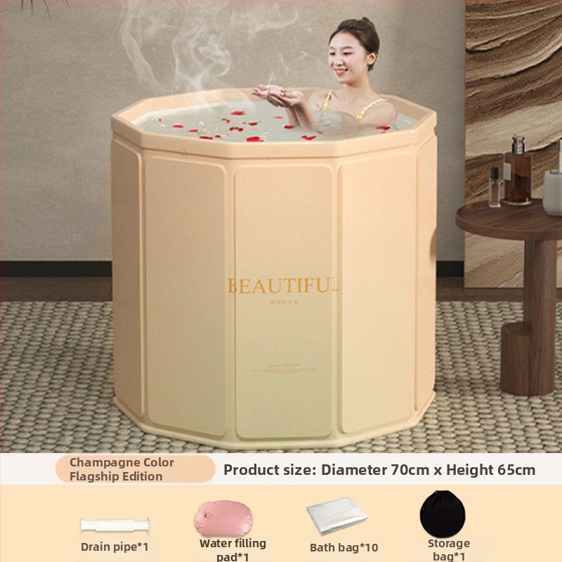 Sulankstoma suaugusiųjų vonios kibiras — namų naudojimui pilnam panardinimui, su pastovia temperatūra; medžiagos: tanki plokštė, perlų medvilnė, Oxford audinys, PVC