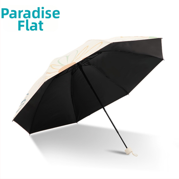 Saulės skėtis 33886E Paradise Flower Dream, 8 plieniniai rėmai, 190T audinys, rankinis atidarymas, tri-fold dizainas, UPF > 50, svoris apie 350 g