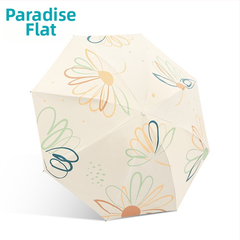 Saulės skėtis 33886E Paradise Flower Dream, 8 plieniniai rėmai, 190T audinys, rankinis atidarymas, tri-fold dizainas, UPF > 50, svoris apie 350 g