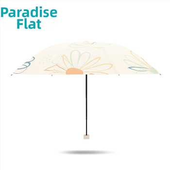 Saulės skėtis 33886E Paradise Flower Dream, 8 plieniniai rėmai, 190T audinys, rankinis atidarymas, tri-fold dizainas, UPF > 50, svoris apie 350 g