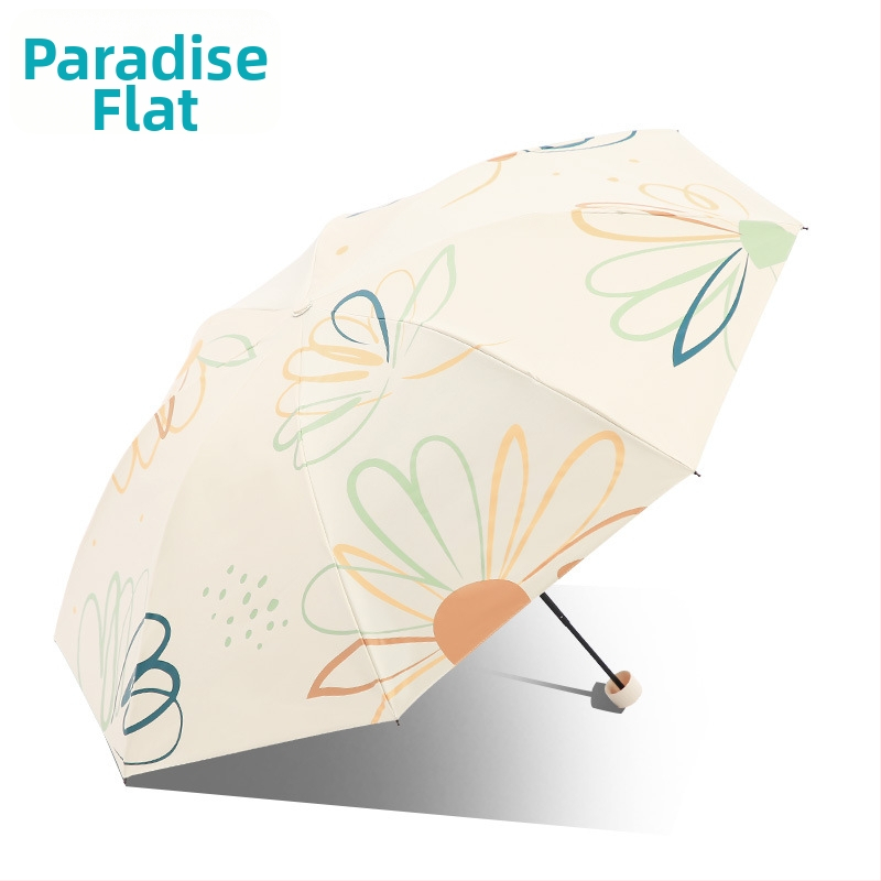Saulės skėtis 33886E Paradise Flower Dream, 8 plieniniai rėmai, 190T audinys, rankinis atidarymas, tri-fold dizainas, UPF > 50, svoris apie 350 g