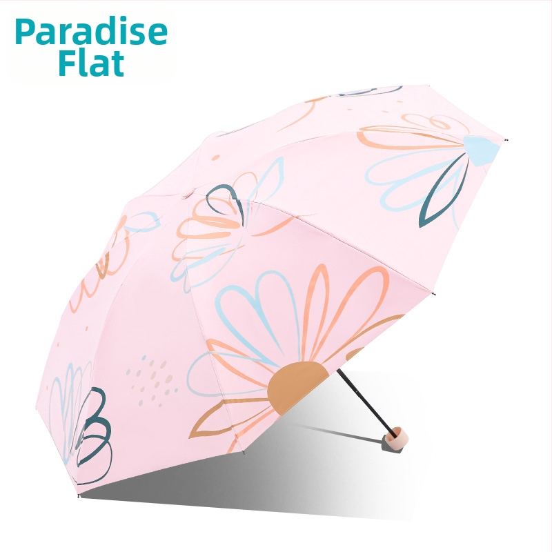 Saulės skėtis 33886E Paradise Flower Dream, 8 plieniniai rėmai, 190T audinys, rankinis atidarymas, tri-fold dizainas, UPF > 50, svoris apie 350 g