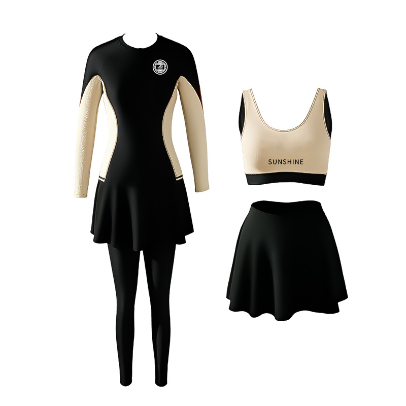 Naiste neljaosaline ujumisriiete komplekt päikesekaitseks, sportlik disain, pikkade varrukatega ja pikkade pükstega