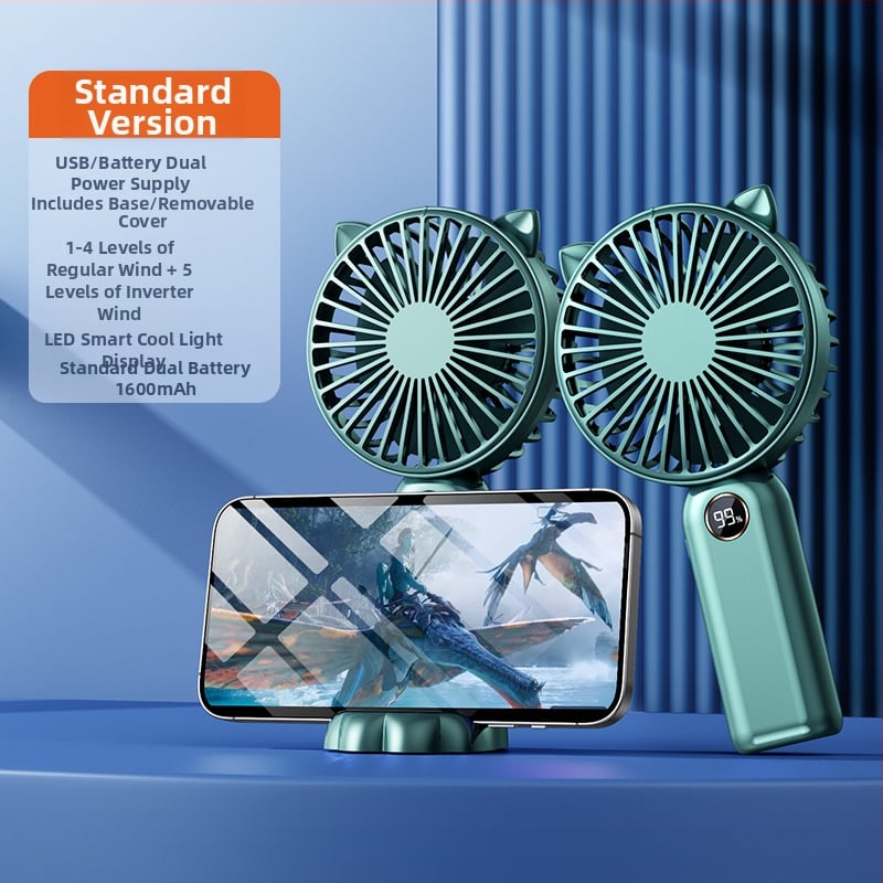Ručni USB ventilator s digitalnim zaslonom, 5 brzina, motor bez četkica, ugrađena baterija 800–1000 mAh, ABS kućište