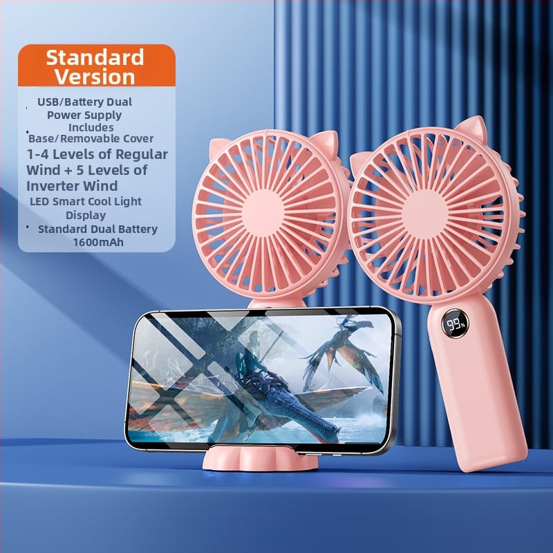 Ručni USB ventilator s digitalnim zaslonom, 5 brzina, motor bez četkica, ugrađena baterija 800–1000 mAh, ABS kućište