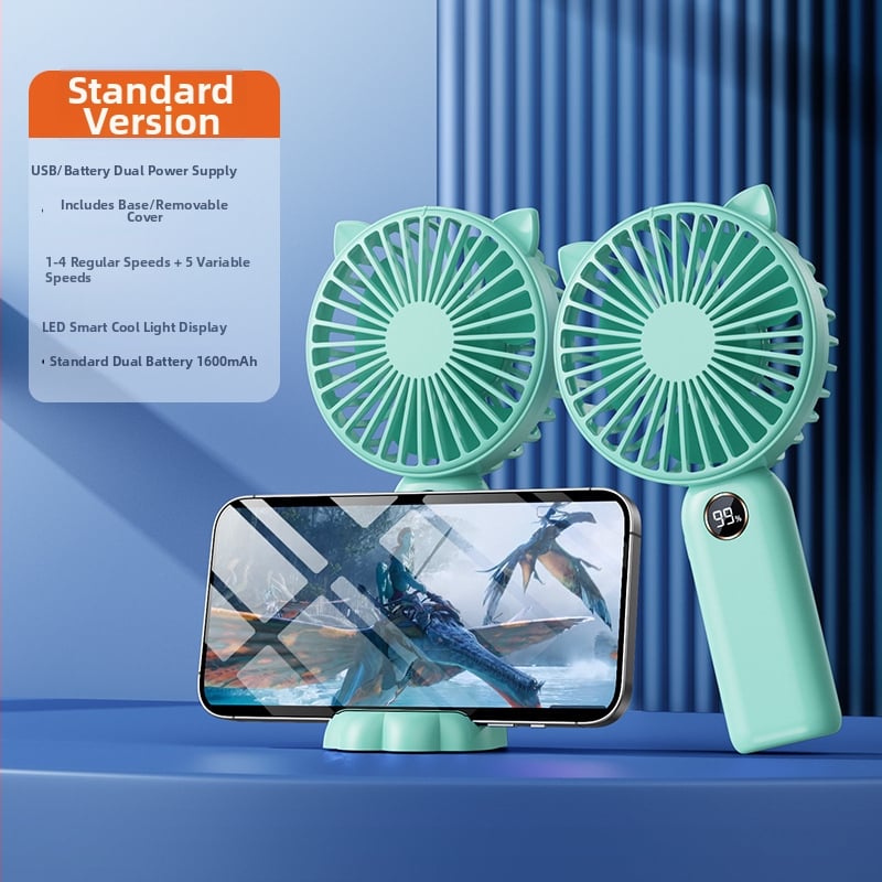 Ručni USB ventilator s digitalnim zaslonom, 5 brzina, motor bez četkica, ugrađena baterija 800–1000 mAh, ABS kućište