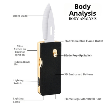 HF2517 Süütaja valgustusega, otsene leek, kokkuvolditava nuga kujundus, metallkorpus, butaan