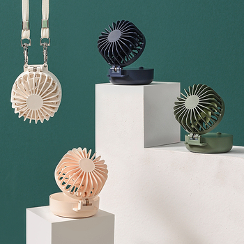 Mini kokkukäiv kaelaventilaator USB-laadimisega, sisseehitatud akuga 500–800 mAh, brushless mootor, 3 kiirust, kaasaskantav käe- või laua ventilaator