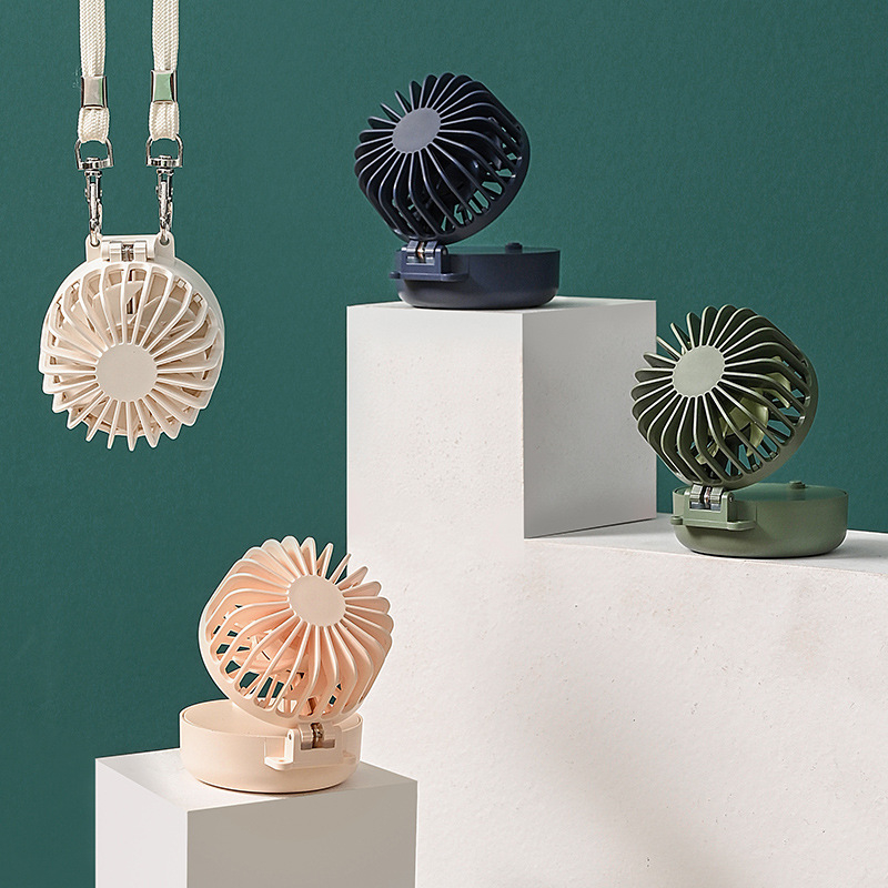 Mini kokkukäiv kaelaventilaator USB-laadimisega, sisseehitatud akuga 500–800 mAh, brushless mootor, 3 kiirust, kaasaskantav käe- või laua ventilaator
