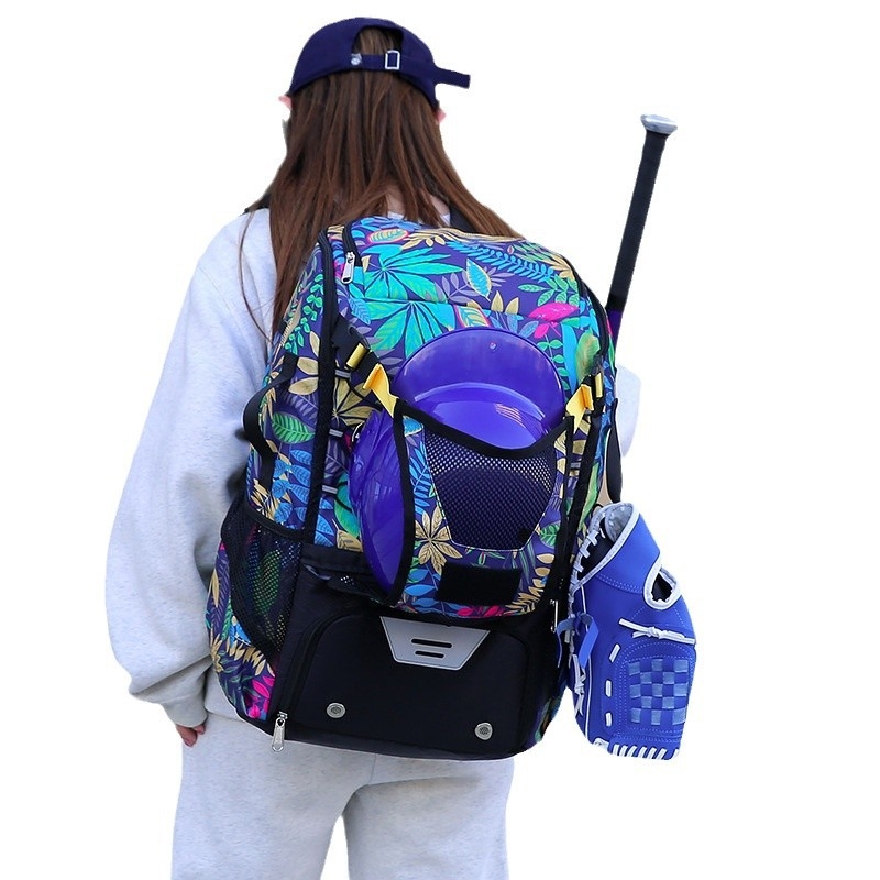 Rucsac sport Baseball cu model floral, material Oxford, impermeabil, rezistent la uzură, curele cu pernă de aer