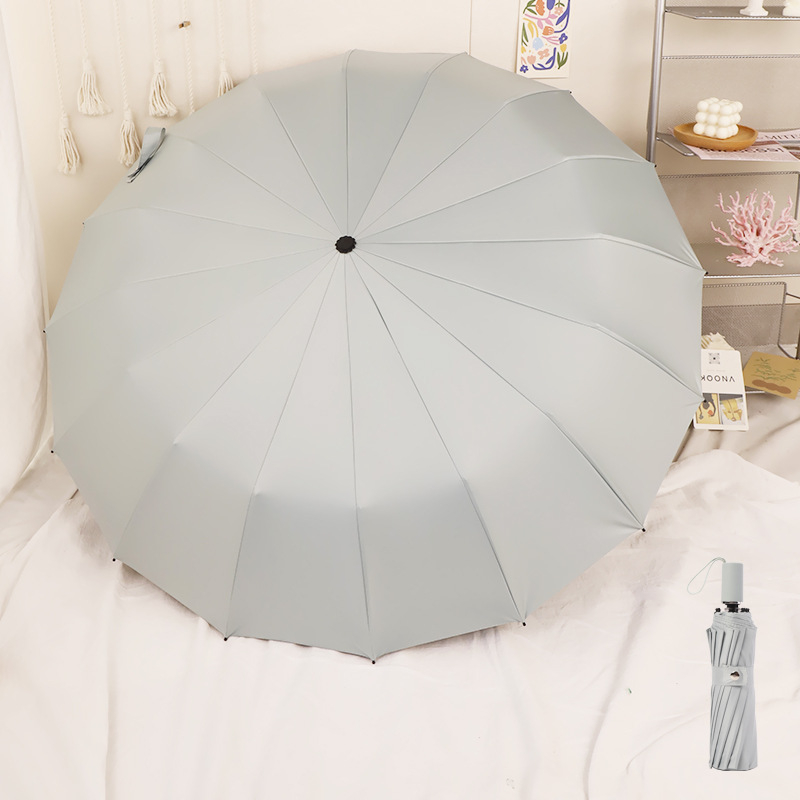 Skėtis – rankinis atidarymas, 16 šonkaulių, skirtas lietui ir saulei, vinilo audinys, UV apsauga UPF50+