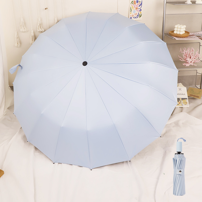 Skėtis – rankinis atidarymas, 16 šonkaulių, skirtas lietui ir saulei, vinilo audinys, UV apsauga UPF50+